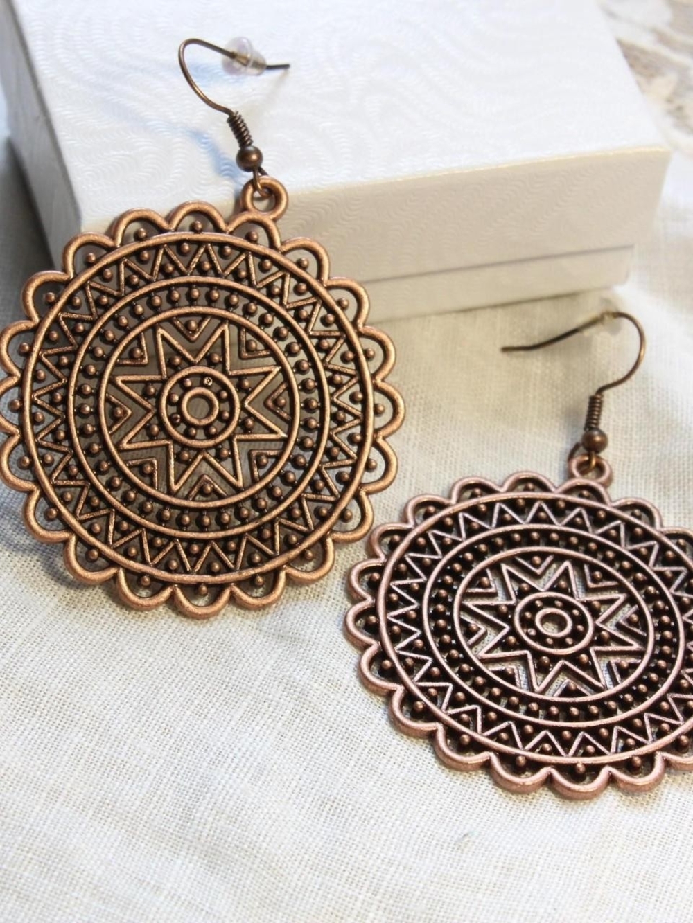 Copper-Tone Filigree Medallion Drop Earrings - Women Jewelry